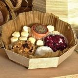 Octagonal wooden container with mini cheeses